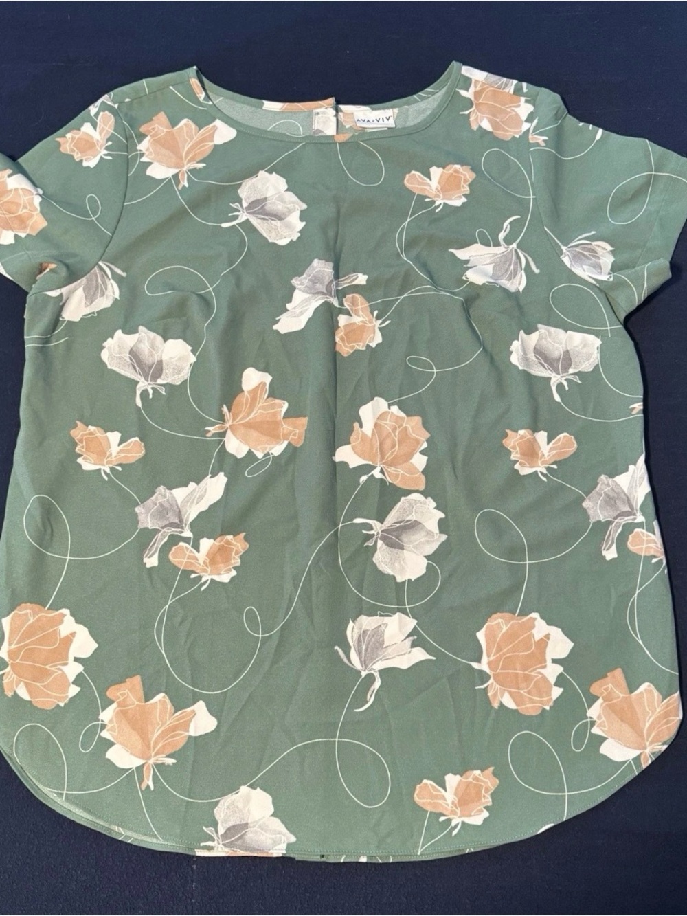 Ava & Viv Sage Green Floral Top with Peach Accents